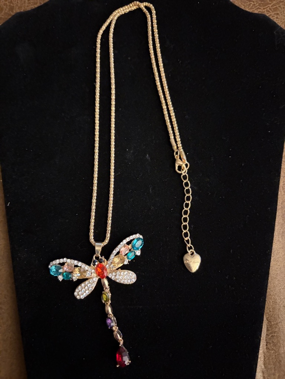 Betsey Johnson Gold-Tone Multicolor Dragonfly Necklace